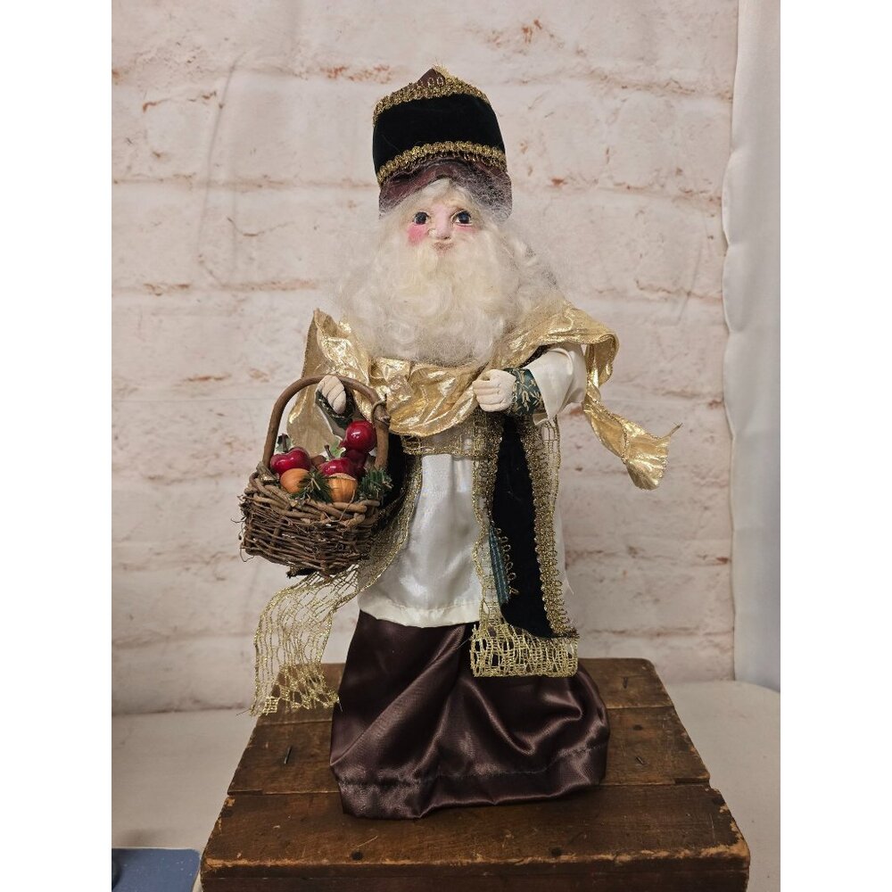 Handcrafted Santa Priest Figurine Doll Gold Brown Robe 18" Primitive Christmas